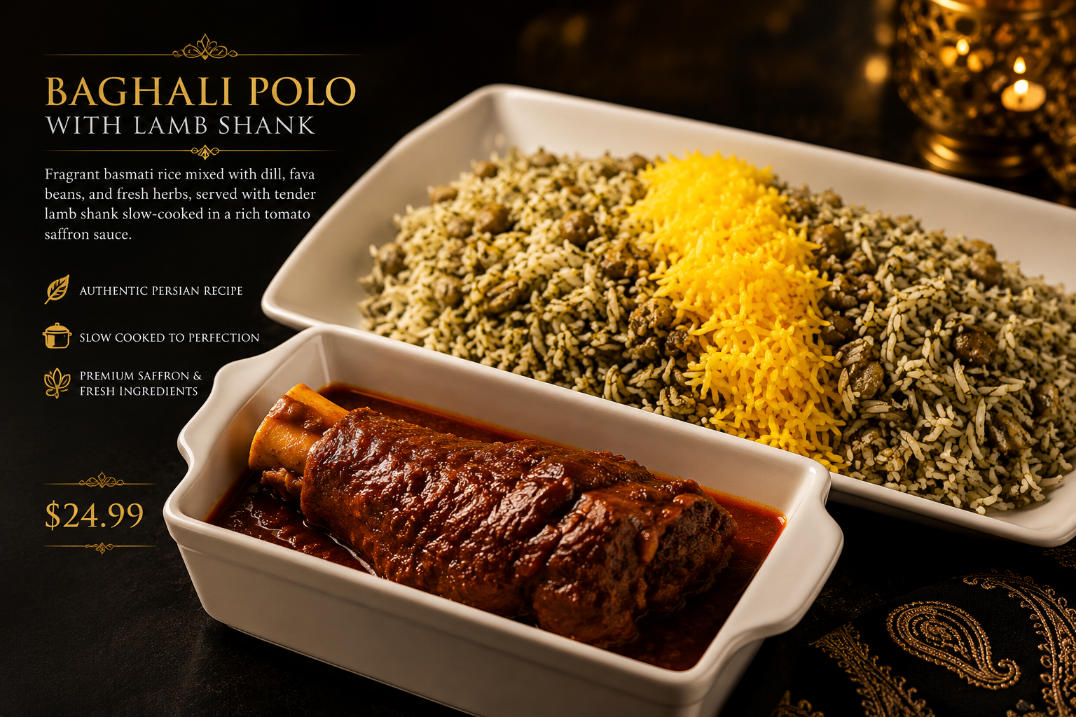Baghali Polo with Lamb Shank